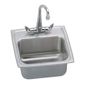Lustertone 15in. Drop-in  Bowl 18 Gauge Lustrous Satin Stainless Steel Sink w/ Faucet