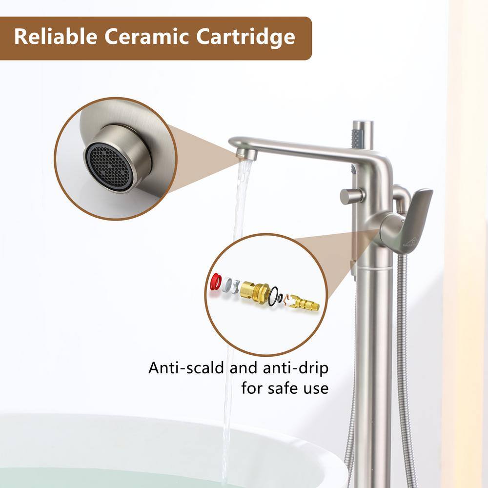 Brushed Nickel Freestanding Bathtub Faucet with Handshower