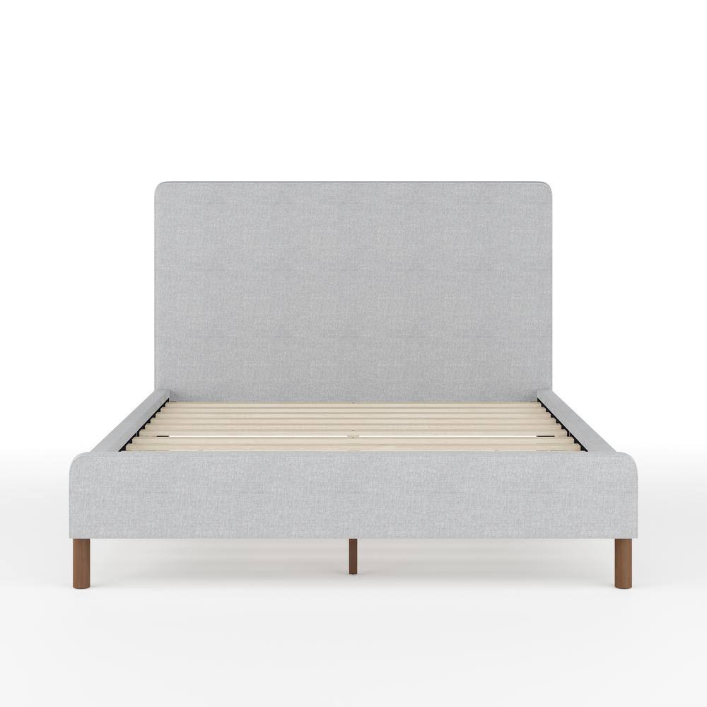 Britta Gray Upholstered Full Platform Bed with Walnut Legs