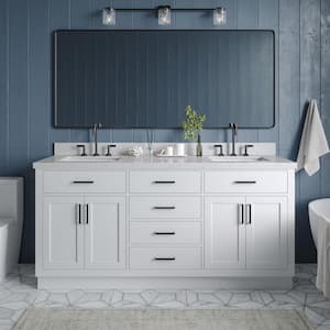 Hepburn 72 in. W x 22 in. D x 36 in. H Double Sink Freestanding Bath Vanity in White with Carrara Quartz Top