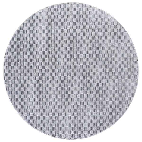 Slate 7 ft. x 7 ft. Gray/Ivory Black Check Round Rug