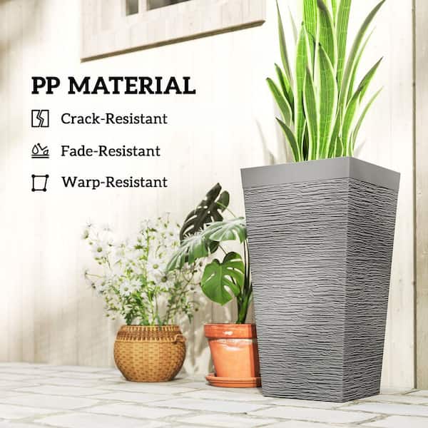 Outsunny Gray Indoor/Outdoor PP Plastic Planter Set with Wheels