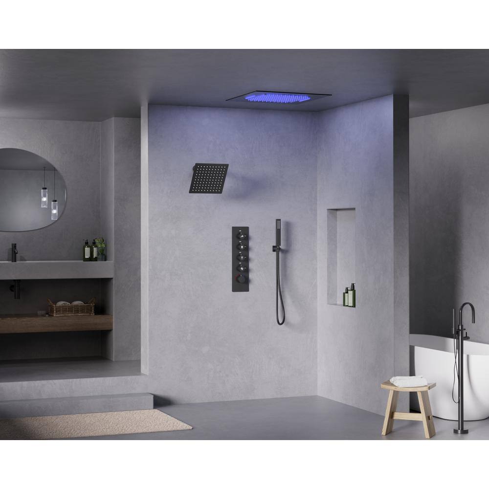 Matte Black Large LED Ceiling Mounted Shower System with Bluetooth Speaker