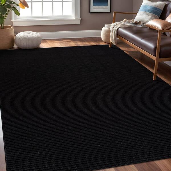 Beverly Rug Oasis Solid Black 5 ft. x 7 ft. Non-Slip Rubber Back