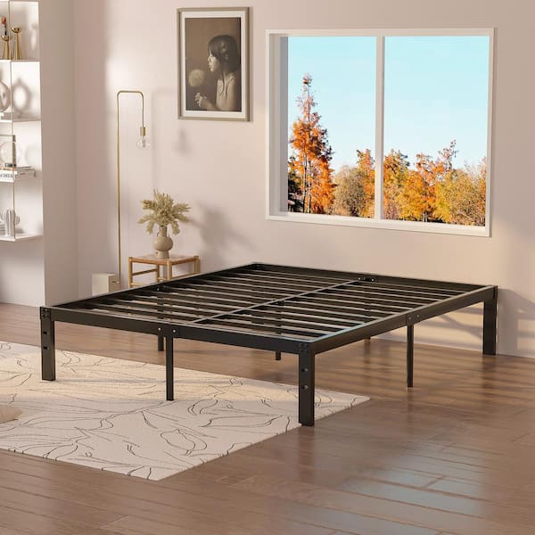 VECELO Queen Bed Frames No Box Spring Needed, Heavy Duty Metal Platform  with Steel Slat, Easy Assembly, 60 in. W, Black, 9 Legs KHD-LT-Q04 - The  Home Depot