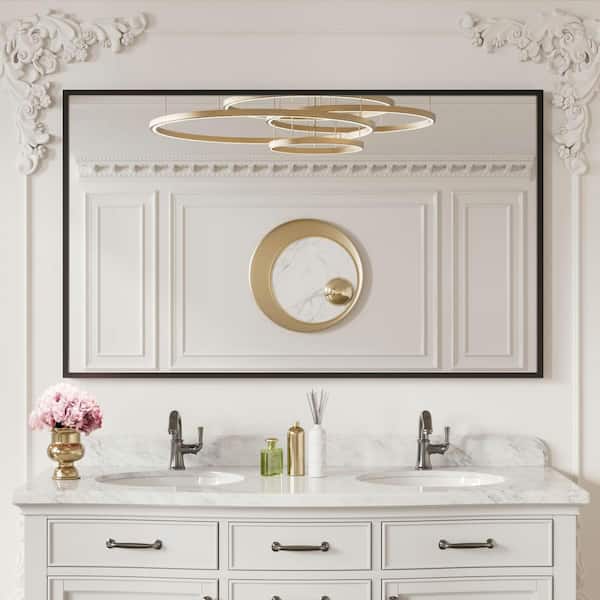 60 in. W. x 30 in. H Rectangular Framed French Cleat Wall Mounted Tempered Glass Bathroom Vanity Mirror in Matte Black