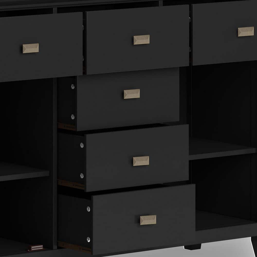 Artisan Solid Wood Sideboard Buffet in Black with Adjustable Shelves