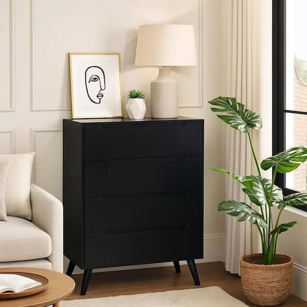Benjara Black 4-Drawer 34 in. Wide Chest of Drawers