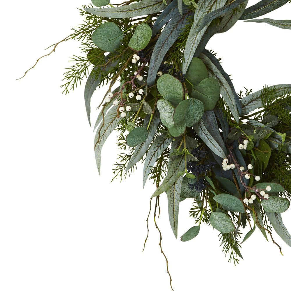 24" Green Artificial Eucalyptus and Mixed Greens Wreath