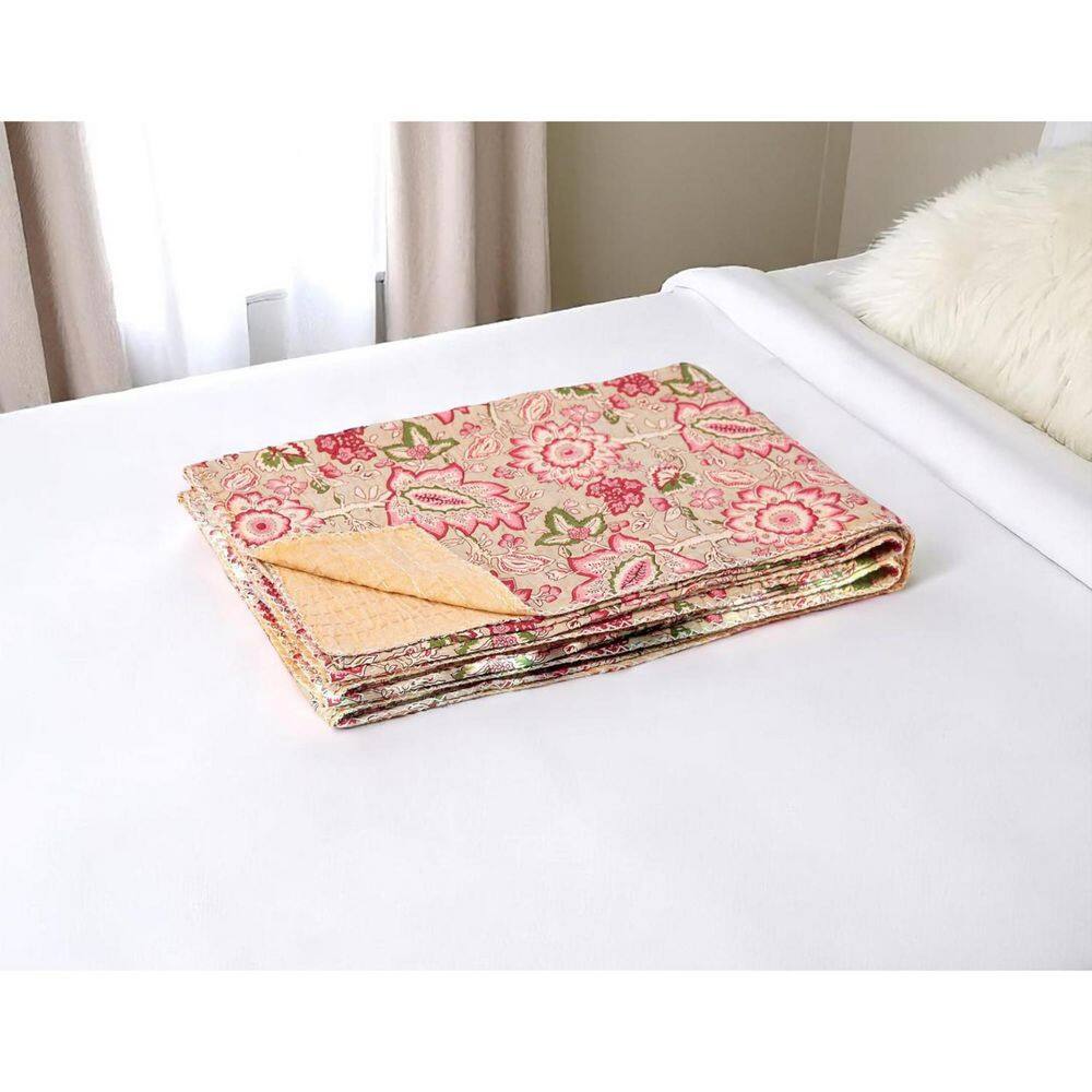 Beige, Pink Floral Cotton Throw Blanket price history on PriceWatchPro