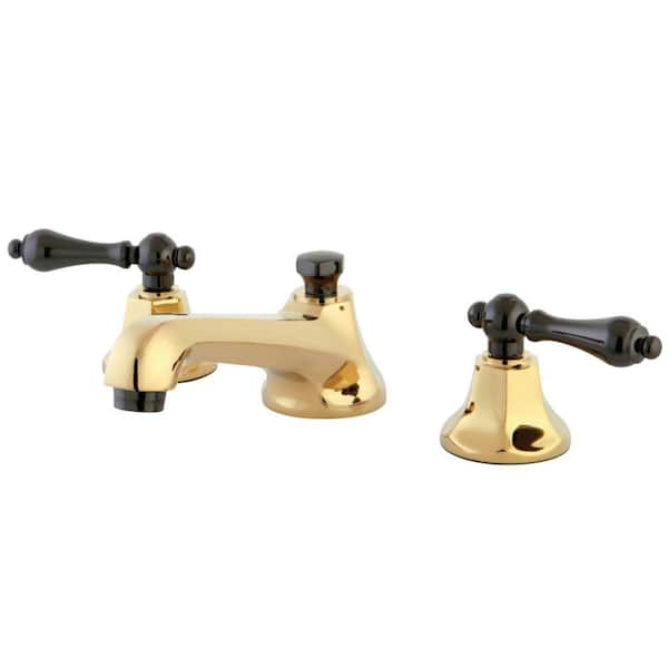 Kingston Brass Kate 8 in. Widespread 2-Handle Lever-Handles Bathroom Faucet in Polished Brass and Black