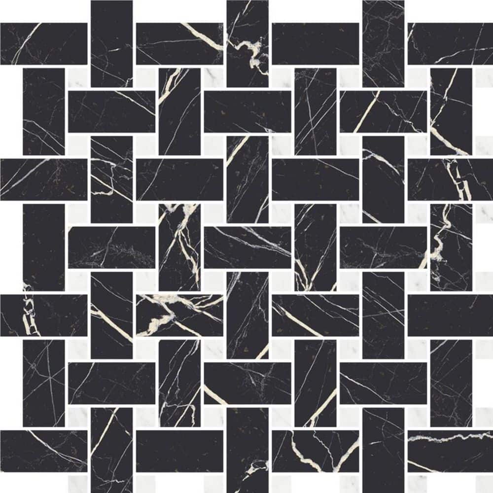 Regalia 12x12 in. Nero Black White Matte Gres Porcelain Basketweave Mosaic Wall and Floor Tile (5.82 sq ft/case, 6-Pack) price history on PriceWatchPro