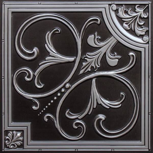 Falkirk Perth Antique Silver 2 ft. x 2 ft. Decorative Vintage Glue Up or Lay In Ceiling Tile (100 sq. ft./case)