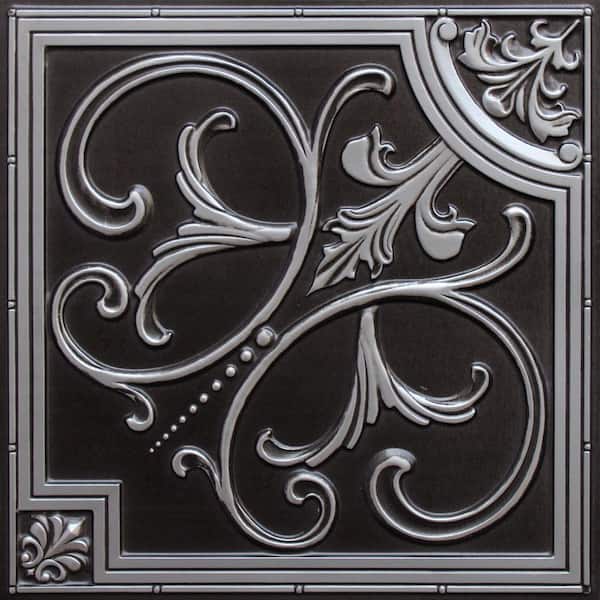 Falkirk Perth Antique Silver 2 ft. x 2 ft. Decorative Vintage Glue Up or Lay In Ceiling Tile (200 sq. ft./case)
