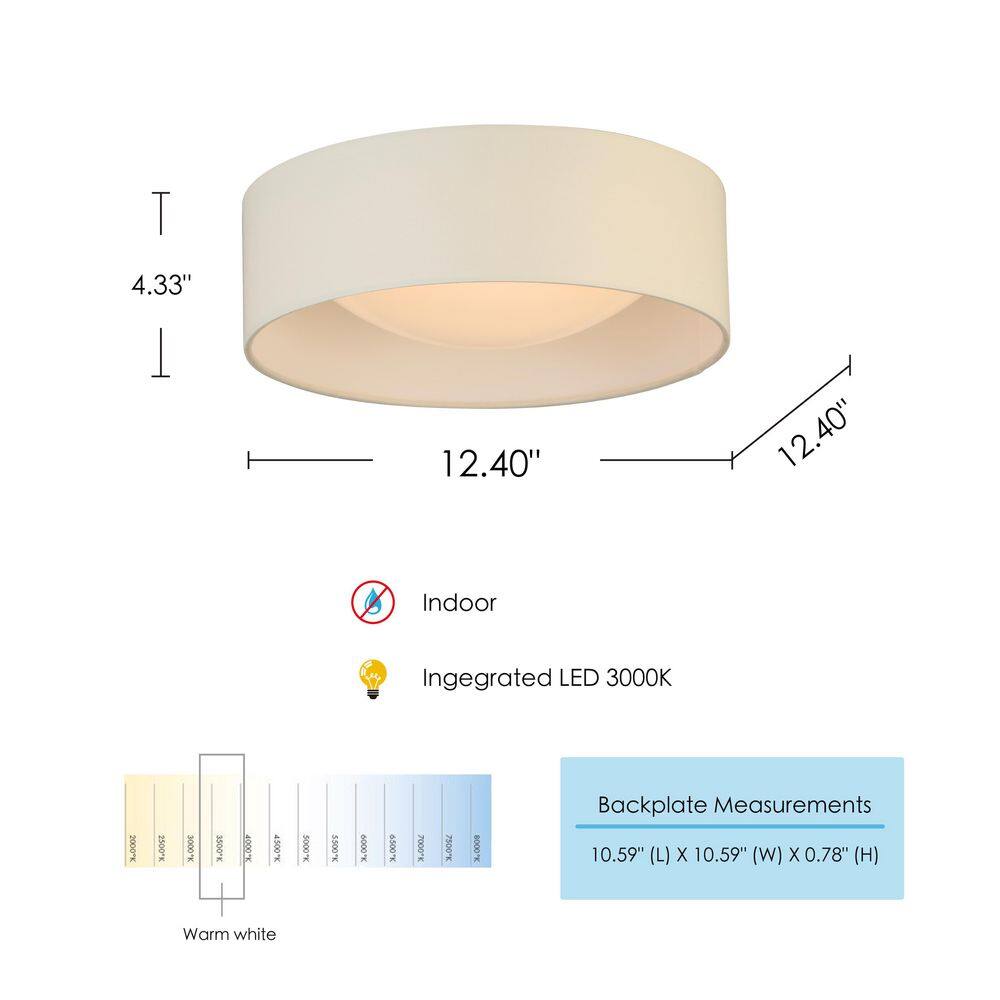 White 12" LED Drum Flush Mount Ceiling Light