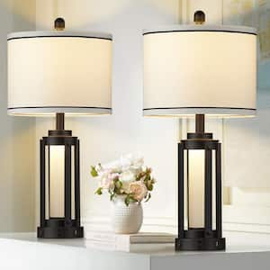 Tatyanna 26 in. Black Metal Table Lamp Set with USB and Type-C Ports, Built-in-Outlet