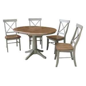 Olivia 5-Piece 36 in. Hickory/Stone Extendable Solid Wood Dining Set with Alexa Chairs
