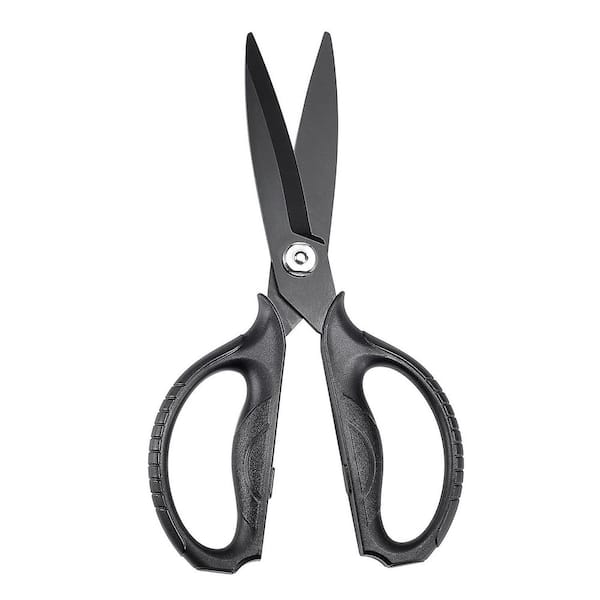 8.27 in. Black Japanese Alloy Steel Kitchen Shears, Multipurpose Cooking and Herb Scissors with Micro Serrated Edge