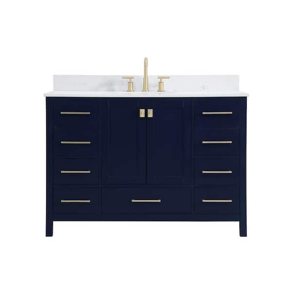Unbranded Simply Living 48 in. W x 22 in. D x 34 in. H Bath Vanity in Blue with Calacatta White Engineered Marble Top