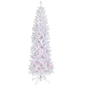 6.5 ft.Pre-Lit Woodbury White Pine Pencil Artificial Christmas Tree Pink Lights