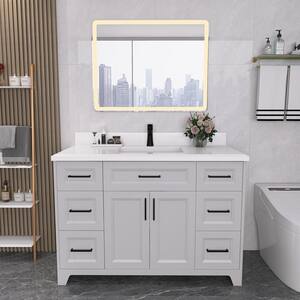 48 in. W x 22 in. D x 34 in. H Single Sink Freestanding Bath Vanity in Gray with White Quartz Top, Soft Close