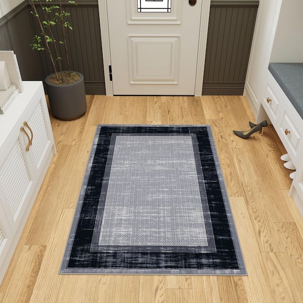 Ottohome Collection Non-Slip Rubberback Bordered Design 3x5 Indoor Area Rug, 3 ft. 3 in. x 5 ft., Gray