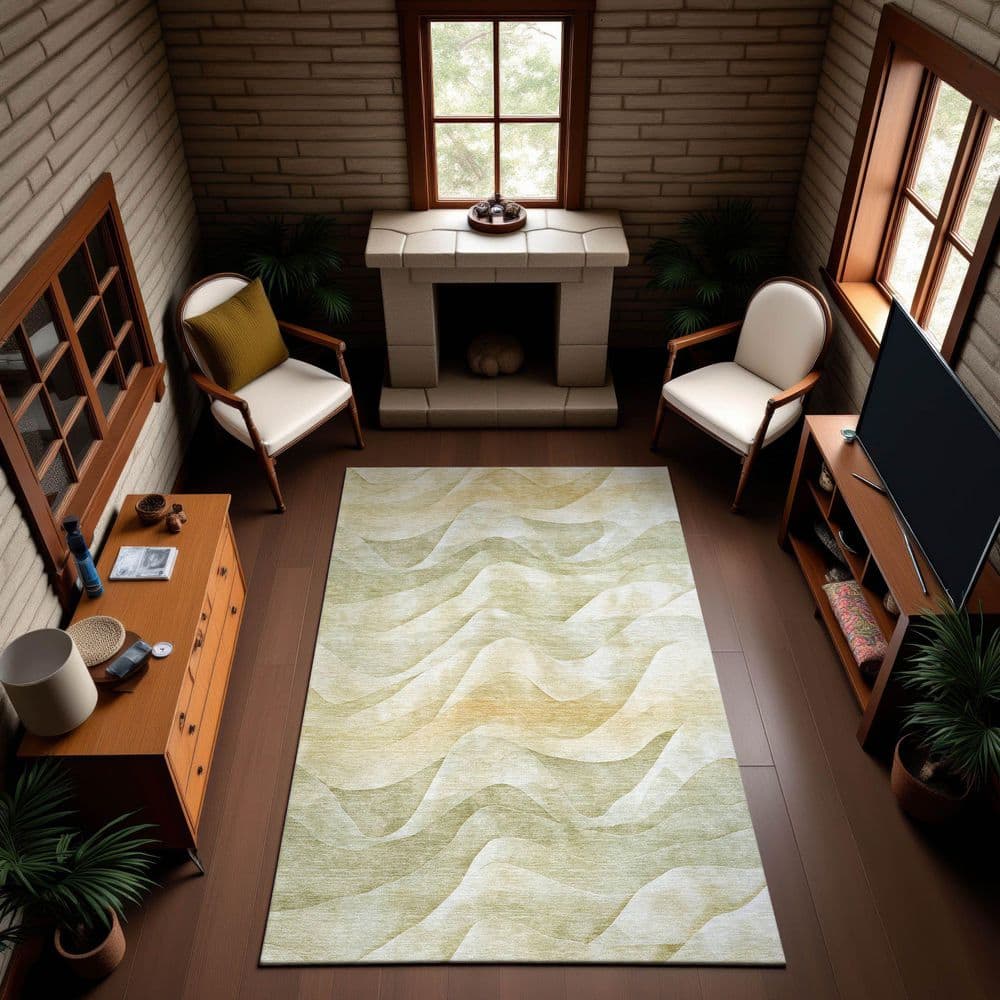 Mayfield Premium Machine Washable Abstract AMF1619 Aloe 3 ft. x 4 ft. Area Rug price history on PriceWatchPro