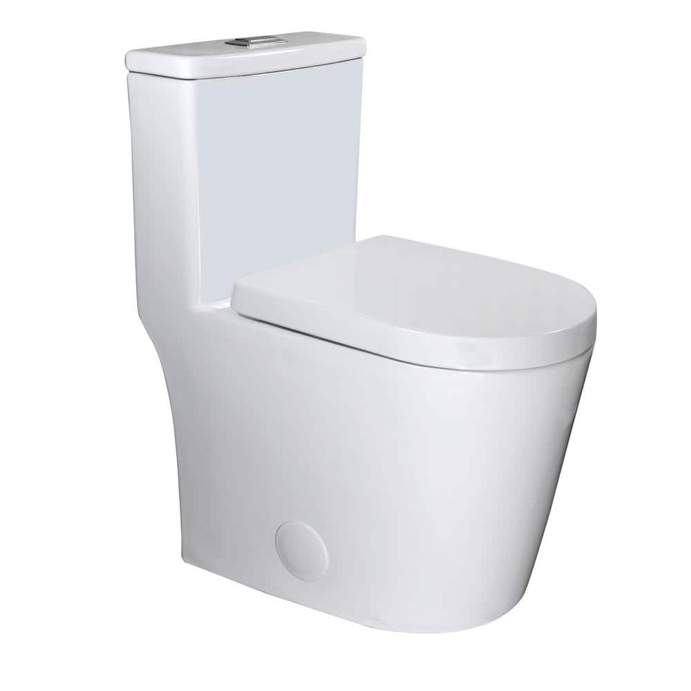 23 in. 1-piece 0.8/1.6 GPF Dual Flush Elongated Toilet in White Seat Includ