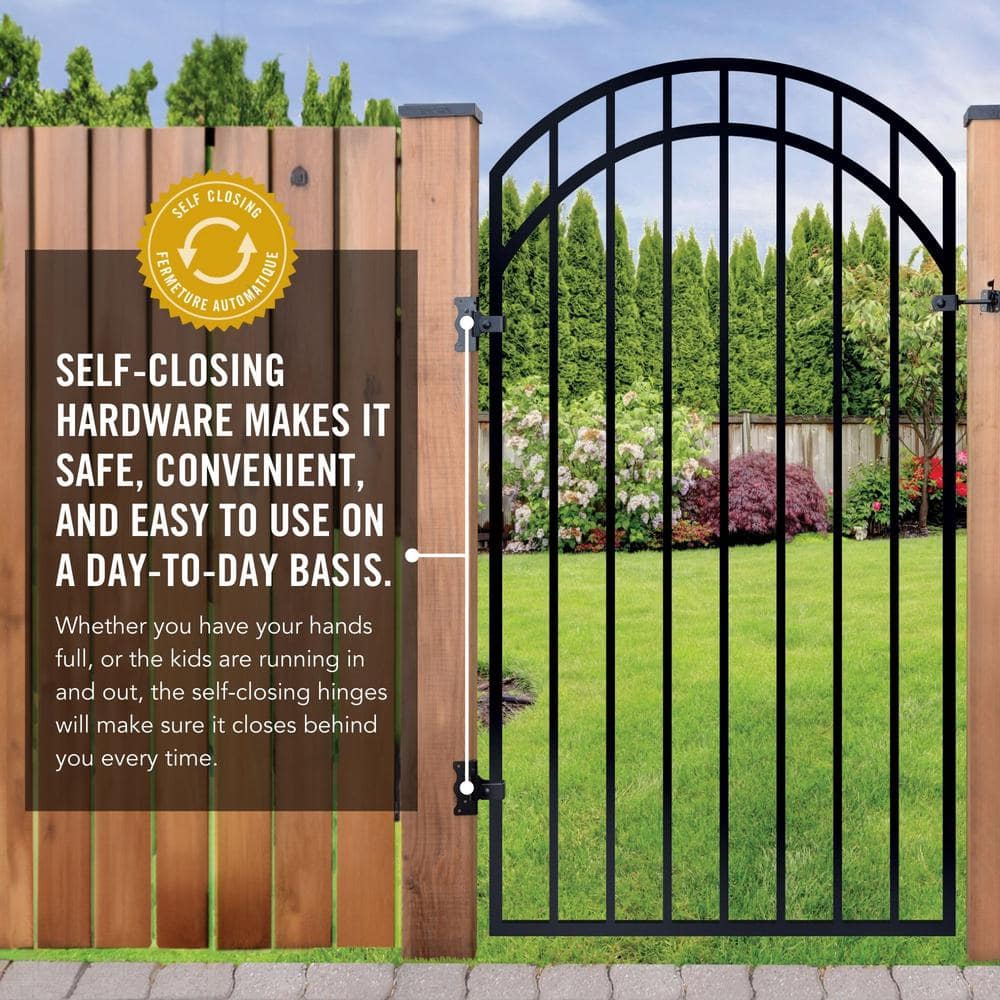 Black Arched Heavy-Gauge Galvanized Steel Garden Gate
