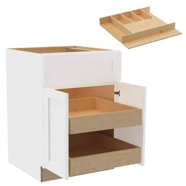 Home Decorators Collection Newport 24 in. W x 24 in. D x 34.5 in. H Assembled Plywood Base Kitchen Cabinet in Pacific White with 2ROT Cutlery