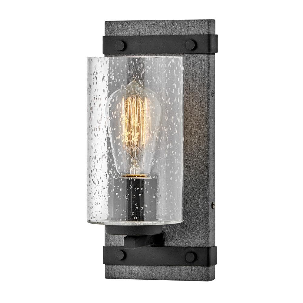 Aged Zinc and Distressed Black 1-Light Bathroom Vanity with Clear Seedy Glass