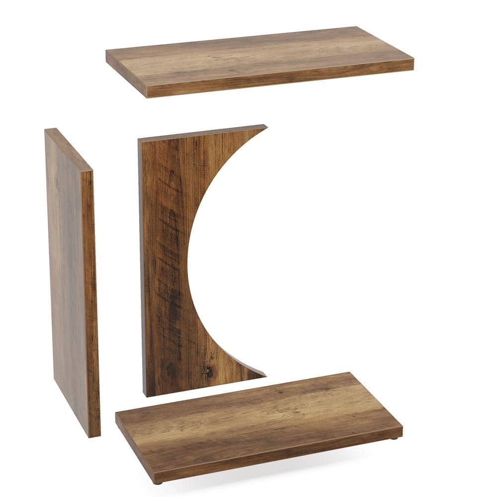 Kerlin 23.62 in. Rustic Brown C-Shaped Wood End Table for Small Space, Sofa Side Table Couch Table for Home Office - thumbnail 4