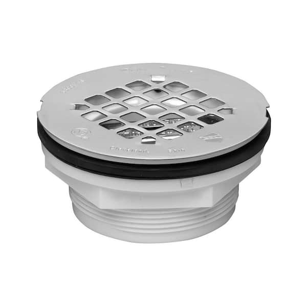Oatey Round No-Caulk White PVC Shower Drain with 4-1/4 in. Round Snap-In Stainless Steel Drain Cover