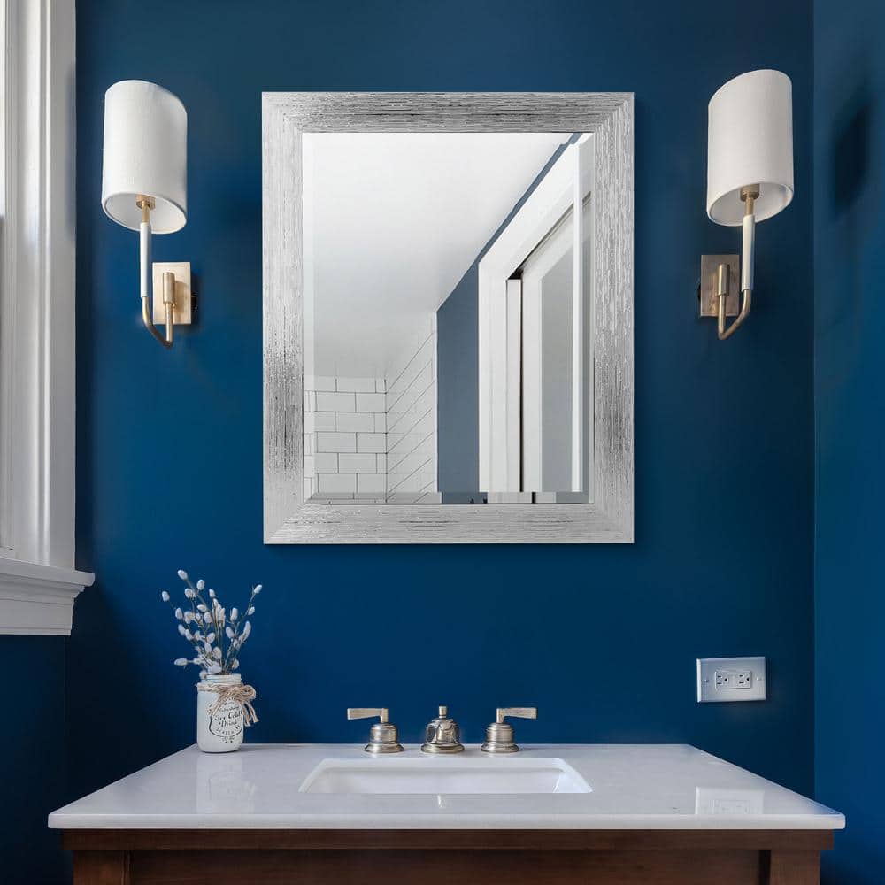Rectangular Silver Polystyrene Framed Wall Mirror, 23" x 29"