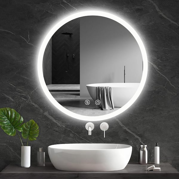 Zeafive 24 in. W x 24 in. H Large Round Backlit Frameless Smart Defogger Wall Mounted LED Light Bathroom Vanity Mirror in Silver
