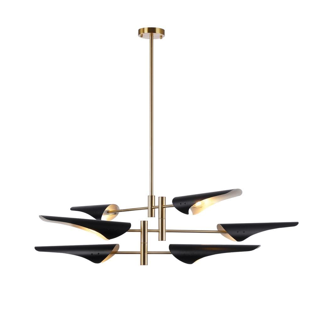 Maroco 6 Light Black and Gold Sputnik Chandelier for Living Room With No Bu