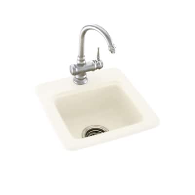 Beige Solid Surface 15 in. 1-Hole Dual Mount Bar Sink
