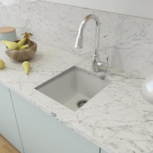 Campino Uno Milk White Granite Composite 16 in. Single Bowl Drop-in/Undermount Bar Sink with Strainer