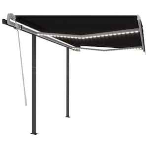 118.1 in. Manual Retractable Awning with Posts and LED (96 in. Projection) in Anthracite