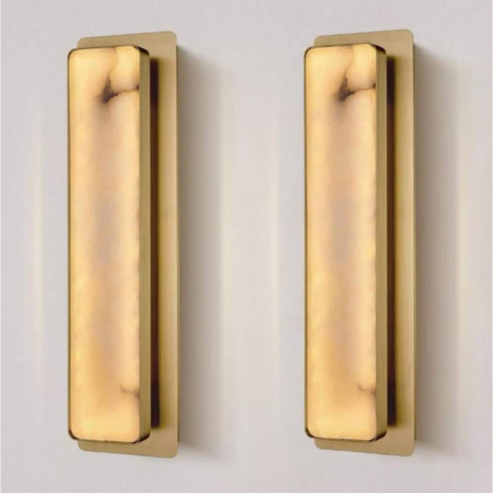 YUYI 20 in. 1-Light Gold LED Wall Sconce, Natural Alabaster Modern