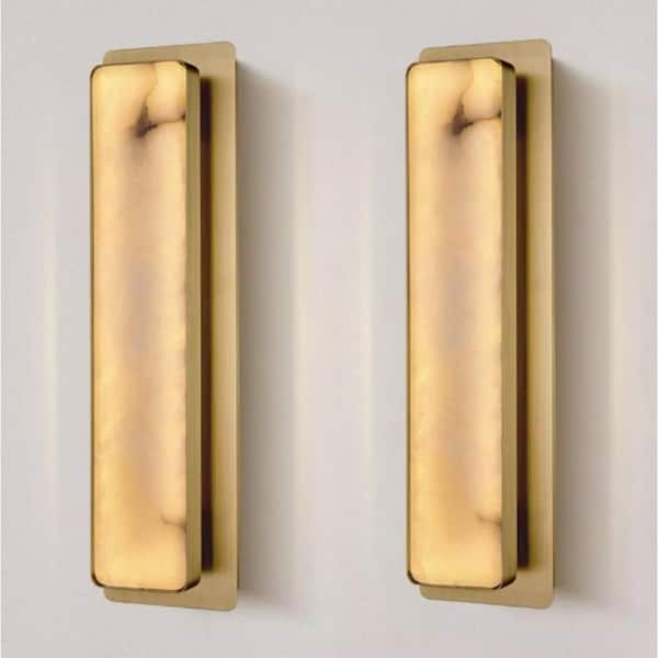 20 in. 1-Light Gold LED Wall Sconce, Natural Alabaster Modern Wall light for Bedroom, Bathroom, Living Room