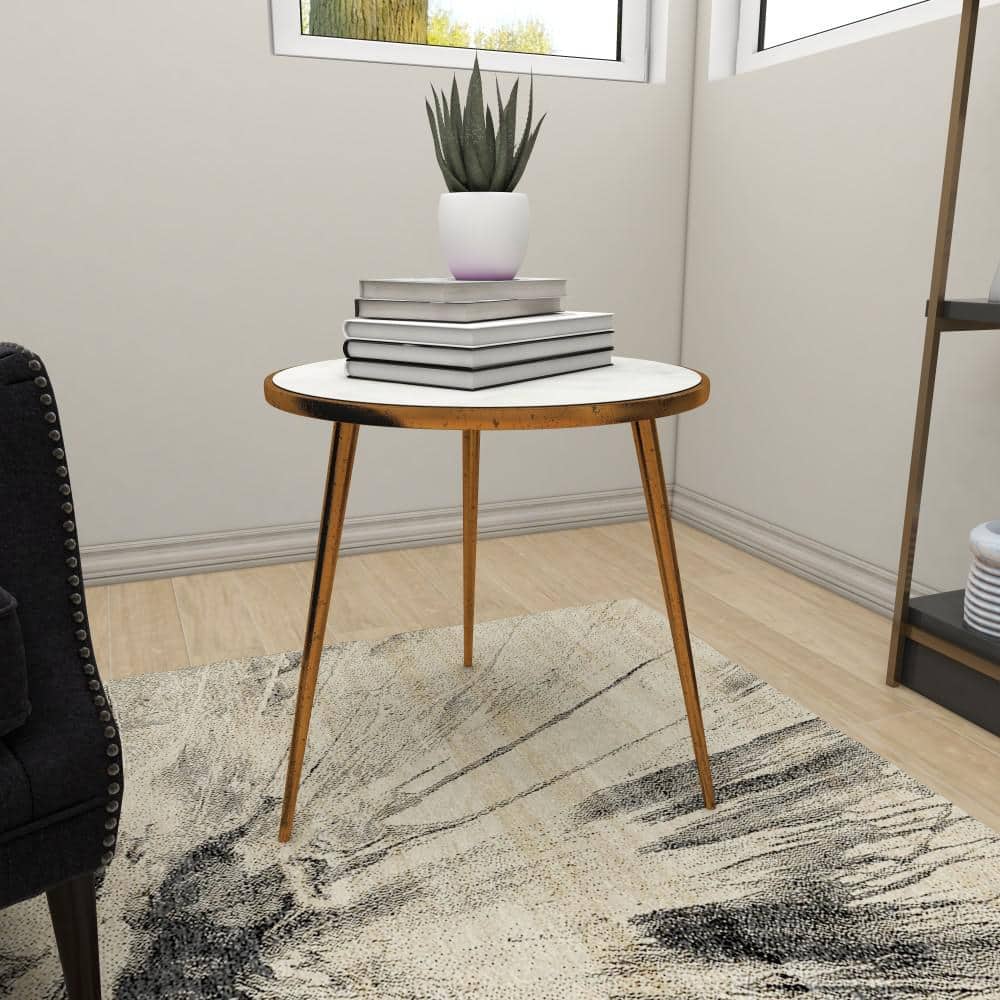 Elegant Gold & Marble Round Accent Table - 21" x 20"