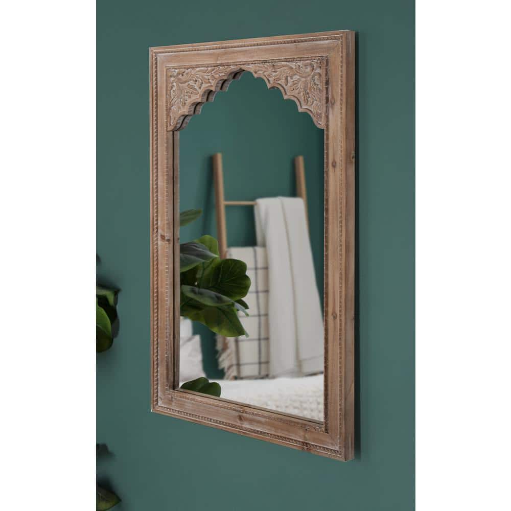 Rustic Brown Bohemian Full-Length Rectangular Wood Wall Mirror