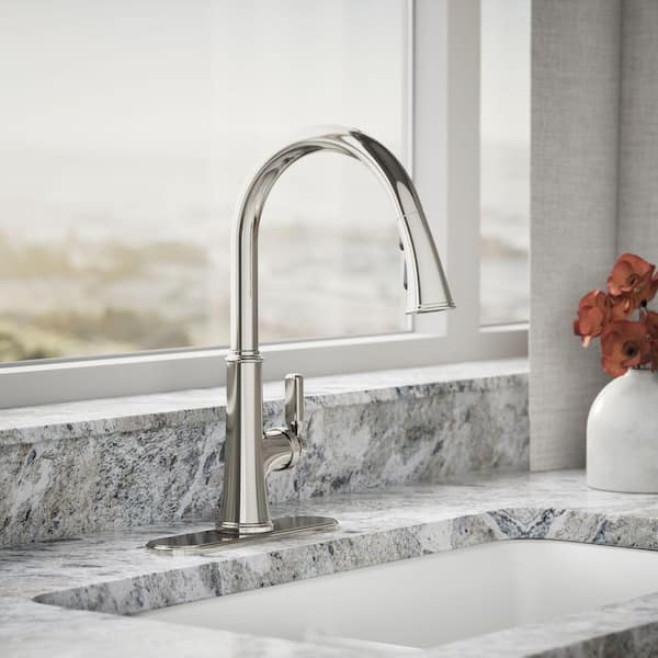 Adva Single Handle 3-Function Pull Down Sprayer Kitchen Faucet in Vibrant Polished Nickel