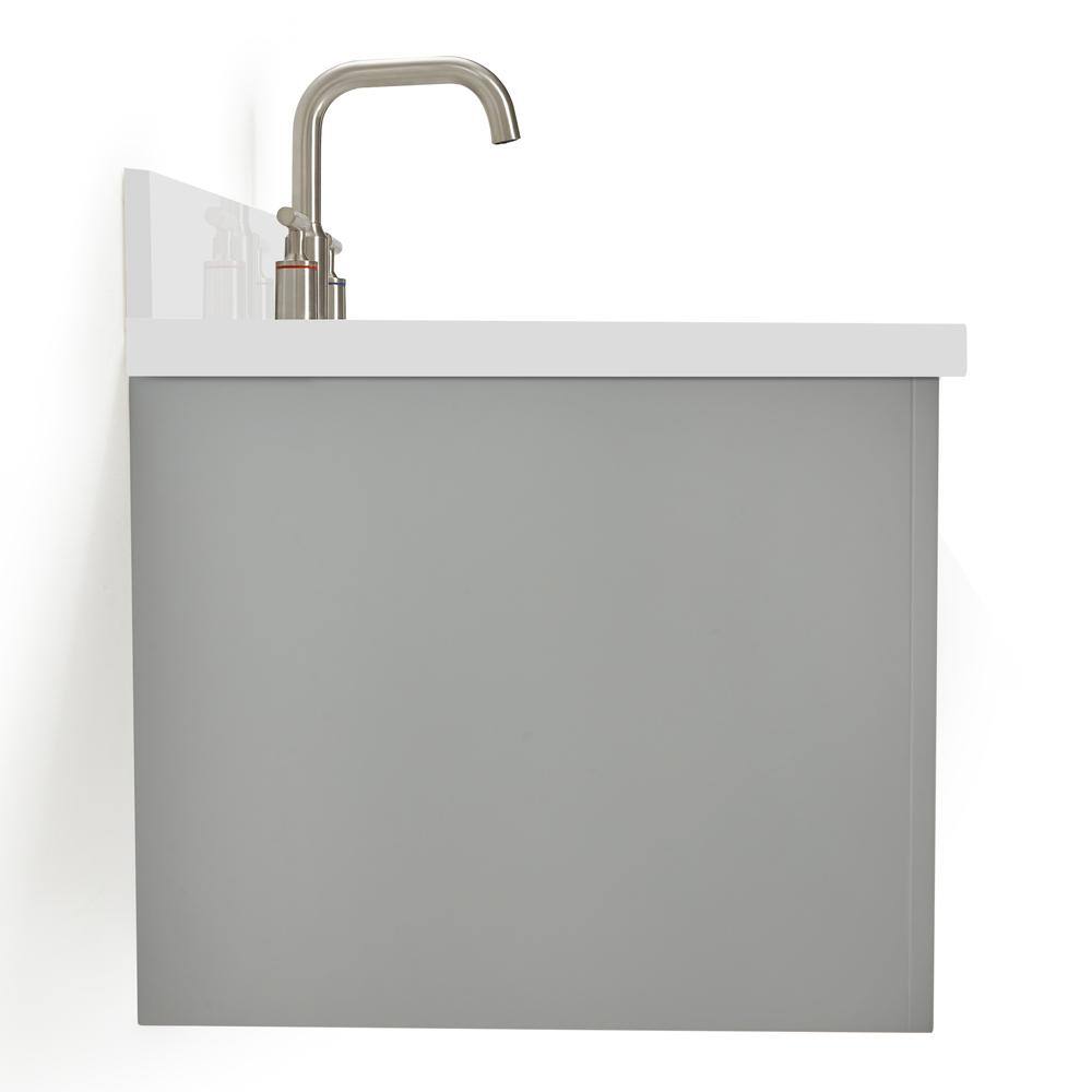 Hutton 61" Gray Wood Floating Vanity with White Quartz Top