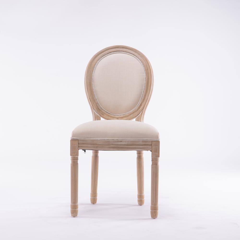 Beige Linen Upholstered Low Back Wood Side Chair Set