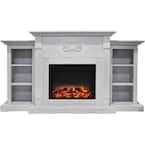 Sanoma 72 in. Electric Fireplace in White with Built-in Bookshelves and an Enhanced Log Display