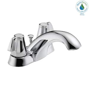 Classic 4 in. Centerset Double Handle Bathroom Faucet with Metal Drain Assembly in Chrome