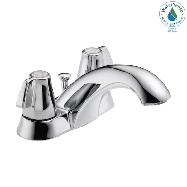 Delta Classic 4 in. Centerset Double Handle Bathroom Faucet with Metal Drain Assembly in Chrome