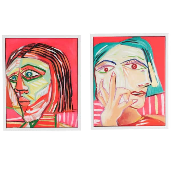 2-Panel Face Framed Wall Art with Teal and Black Accents 21 in. x 17 in.